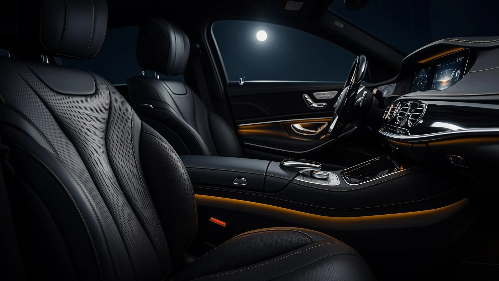 Luxury S-Class interior at night